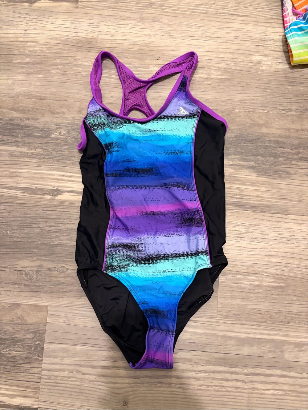 ZeroXposur Kids Blue, Purple & Black Striped One-Piece Swimsuit